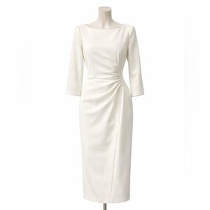 Badgley Mischka Ivory Ruched Midi Dress Size 2 Elegant Cocktail Wedding